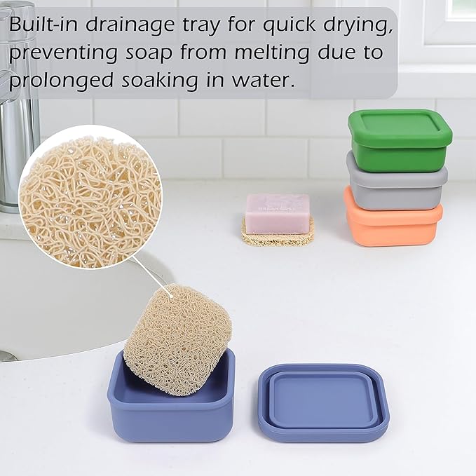 AIDIMMING Small Leakproof Silicone Travel Soap Case & Shampoo Bar Holder | for Travelers & Gym, Camping, Airplane Essentials | Perfect for Kitsch & Dove & Round Soap Bar Compatible (Deep Blue)