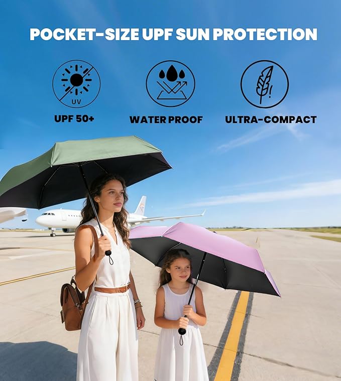 MRTLLOA Travel Essentials Mini Umbrella with Case for Purse - Small Compact & Lightweight, UV Sun Protection, Manual Open/Close for Pocket Umbrella(Women/Men/Kids)