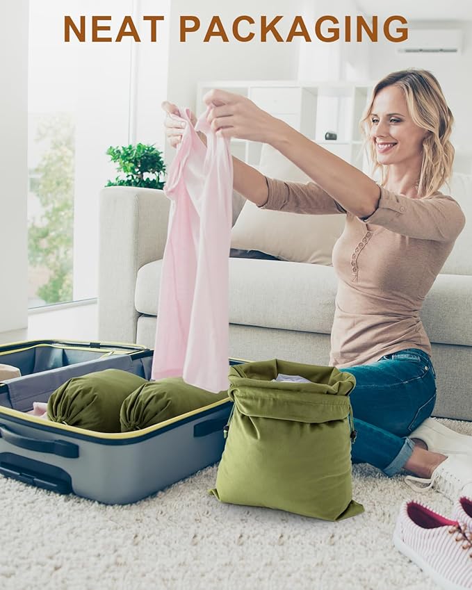 FantasyLife Shoe Bags for Travel, Washable Dust Bags for Storage & Packing, Flannel Shoe Pouch with Drawstring Closure for Purses, Handbags, Shoes & Toys (4, Sage Green, 17.3"x12.6")