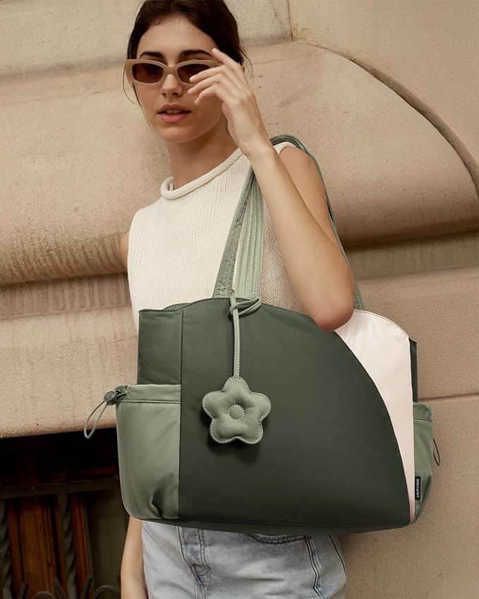 LOVEVOOK Tote Bag for Women, Puffer Work Bags with Zipper for Daily Travel College, Teacher Nurse Laptop Handbags Purses Gift
