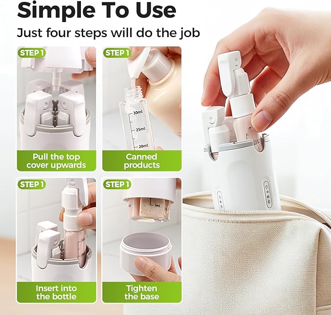 4 in 1 Travel Dispenser Bottle, 2026 New Travel Bottles for Toiletries, Leak Proof Toiletries Bottle for Travel, Compact Travel Shampoo and Conditioner Containers for Shampoo Lotion Cream (White)