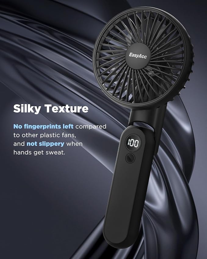 EasyAcc Portable Fan Rechargeable, Up to 32 Hrs + 5000mAh + 180°Foldable + Lanyard + Pocket Design Portable Handheld Hand Fan for Travel Summer Concerts Make Up