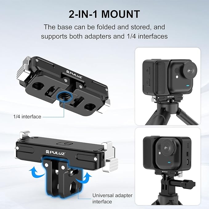 PULUZ Quick Release Mount for Insta360 GO Ultra,Magnetic Aluminum Alloy Foldable 2-Prong and 1/4 Thread Expansion Stand Fixed Holder Base Bracket for Insta360 GO Ultra Camera