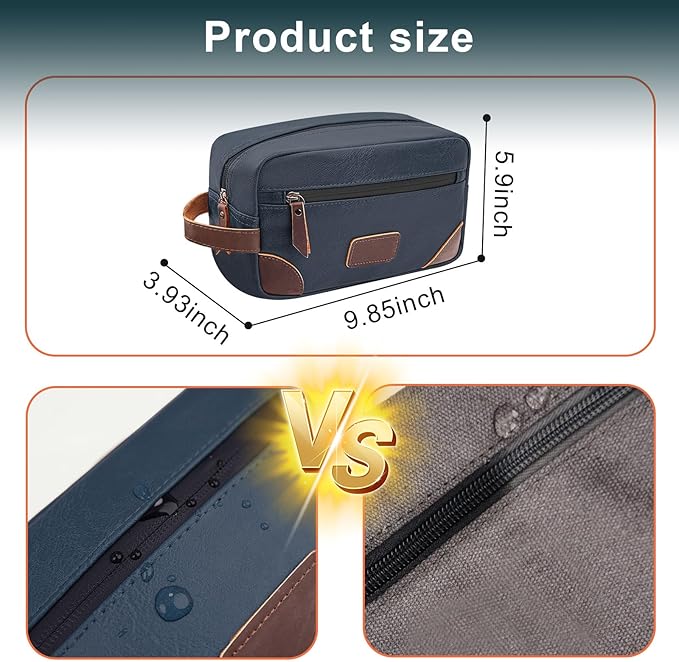 Wohlbege Men's Travel Toiletry Bag - Large Waterproof Organizer, 2 Zippered Pockets for Shaving/Cosmetic,Portable Bathroom Bag for Travel/Gym/Business Trips