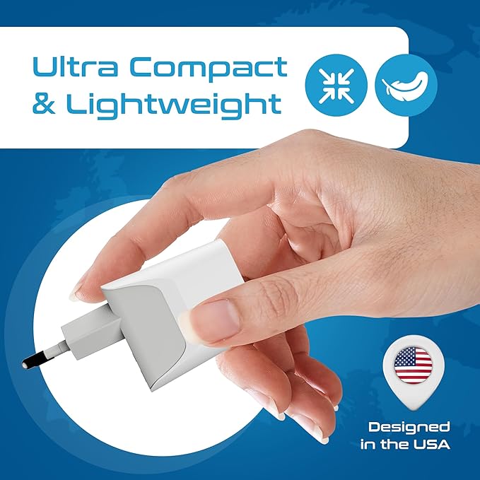 Ceptics European Travel Plug Adapter – Compact Type C & F Adapter with USB-C & A + USA Input – Safe Grounded Schuko Adapter – Travel Charger for France, Germany & More – CTU-9-9C-PK