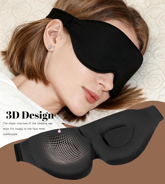 Sleep Mask for Women Men Comfortable Blockout Soft 3D Padded Eye Mask for Sleeping Side Sleeper Friendly Black