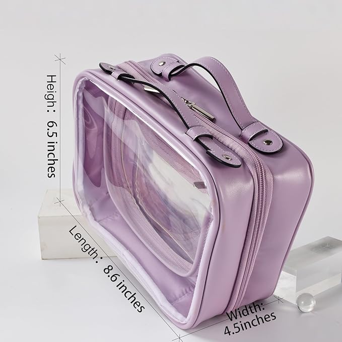 SANHECUN traveling toiletry case clear cosmetics case makeup bag (Purple, Small)