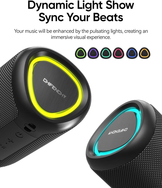 Portable Bluetooth Speaker Beach Essentials: Powerful Crystal Clear Sound/Dynamic Light/IPX5 Waterproof/All Day Playtime/Wireless BT 5.3/TWS Paring, Mom Gifts, Outdoor|Travel|Camping|Pool Accessories