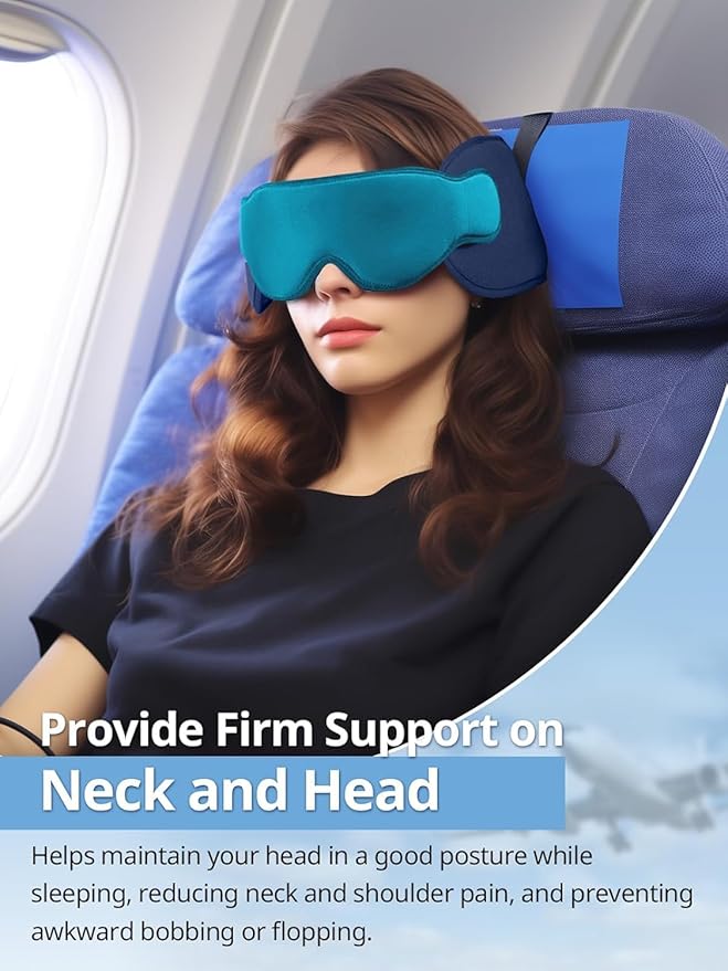 Inspireyes Travel Pillows for Airplanes, 360° Head Support for Long Flight, Soft Airplane Pillow with 3D Eye Mask for Sleeping, Stop Bobblehead, Airplane Headrest Gadgets, Light Black