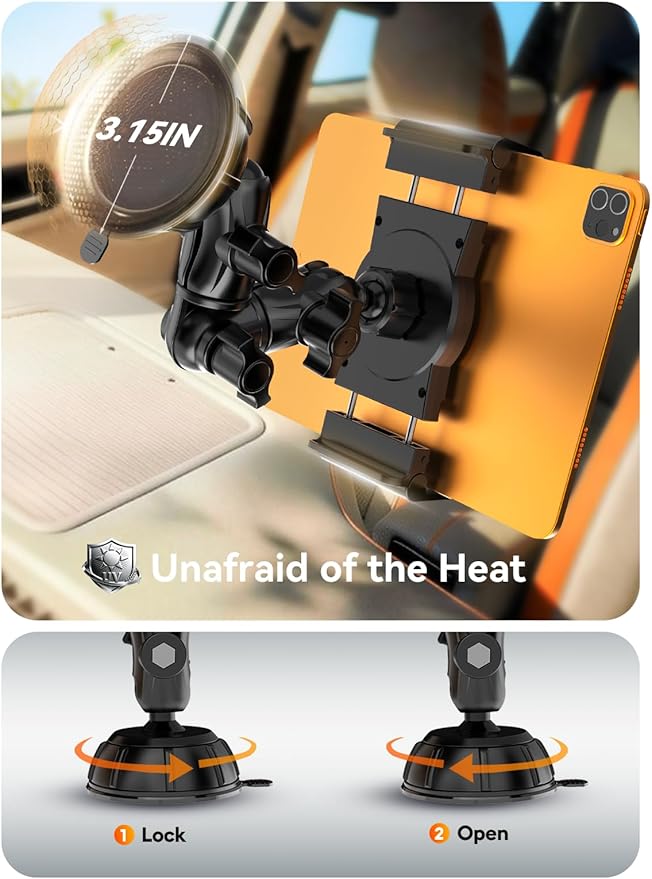 OHLPRO Heavy Duty Tablet Holder for Car Truck Dashboard Windshield, 360° Rotatable iPad Car Mount with Long Arm & Strong Suction Cup, Tablet Stand for iPad Pro 12.9 Air Mini Galaxy Tab 4.7-13”