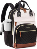 LOVEVOOK Laptop Backpack for Women with Giant Tumbler Holder Pocket,17.3 inch School College Book Bag Nurse Teacher Backpack,Waterproof Work Travel Backpack Purse Laptop Computer Bag,Beige-Black-Brown