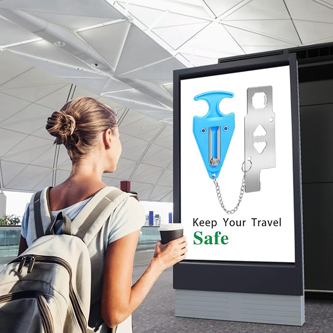 Portable Door Lock for Travel Door Lock Hotel Room Security Devices Apartment Jammer Additional Safety for Traveling Home College upgrade (Blue combination)