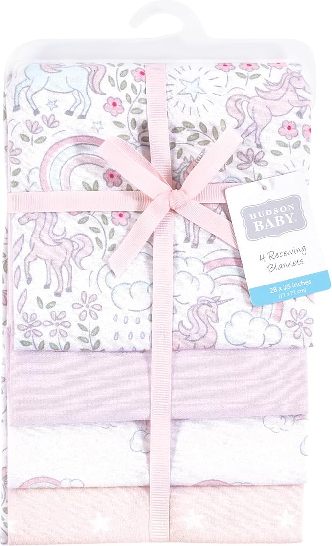 Hudson Baby Unisex Baby Cotton Flannel Receiving Blankets, Dreamy Unicorn, One Size