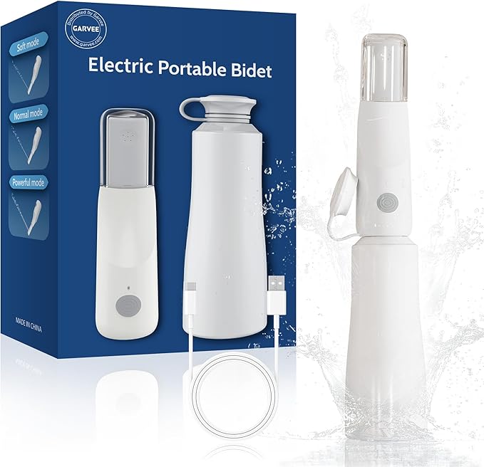 Portable Electric Bidet for Travel, Rechargeable Handheld Bidet with 3 Water High Pressure Sprayer Levels, Adjustable Nozzle, IPX7 Waterproof, Perfect for Personal Hygiene, White