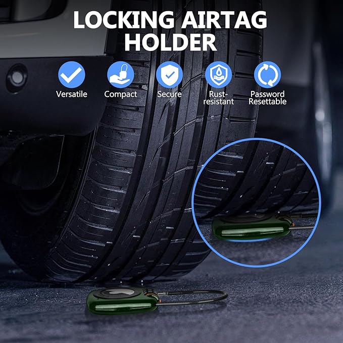 Compatible with Apple AirTag Secure Lock with Wire Cable, 3-Digit Combination Luggage Locks, Alloy Body Ultra Durable Anti-Lost Protective Case for Luggage, Suitcase (Green*2)