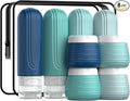 Travel Bottles for Toiletries 8 Pack, TSA Approved Travel Size Toiletries Containers Set, 4 Silicone Leak Proof Refillable Bottles and 4 Creams Jars Accessories Kit W/Clear Bag (GREEN)