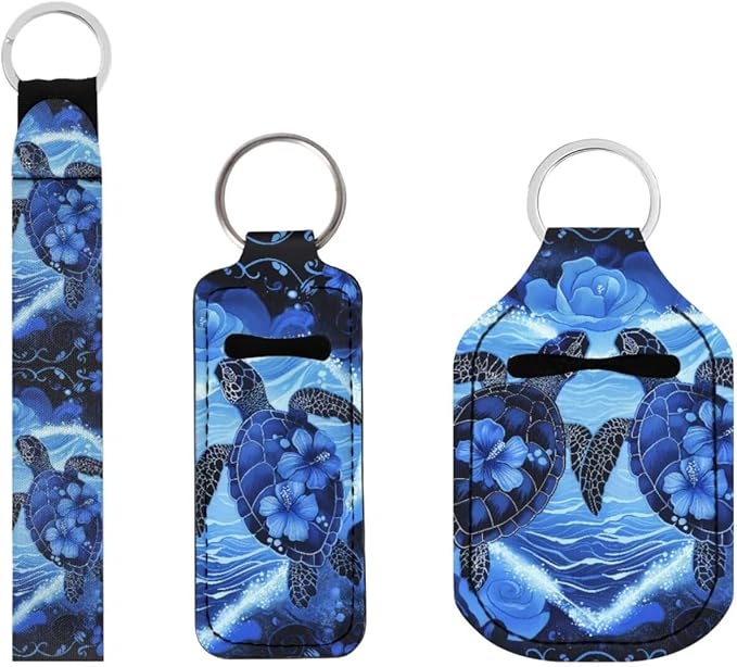 Suobstales 3Pcs Travel Bottles Keychain Holder Set,Travel Bottle Sleeves+Neoprene Chapstick Holders+Lanyard Keychain
