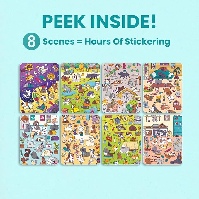 Pawsome Day 300+ Kids Sticker Book by Cupkin Toddler Airplane Travel Coloring and Sticker Book, Road Trip Essentials, 8 Coloring Pages 8 Side by Side Scenes for Ages 2–8 Years