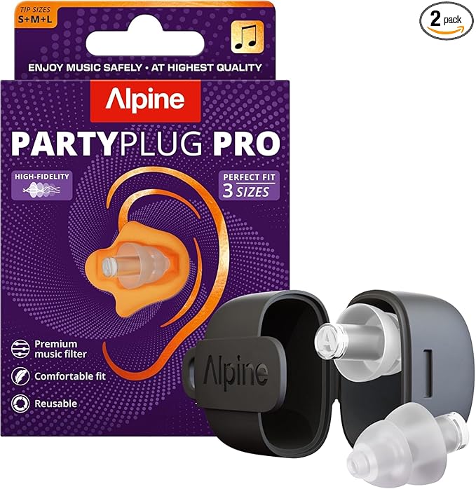 Alpine PartyPlug Concert Ear Plugs - Noise Reduction Ear Plugs for Party, Concert, Festival and Music - Reusable Earplugs (Pro Transparent (Multisize))