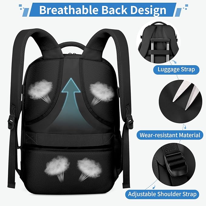 ZOMFELT Travel Backpack for Women Men, Carry on Backpack, TSA 15.6 inch Laptop Backpack Flight Approved, Personal Item Travel Bag Nurse Bag Casual Daypack for Weekender Business Trip, Black