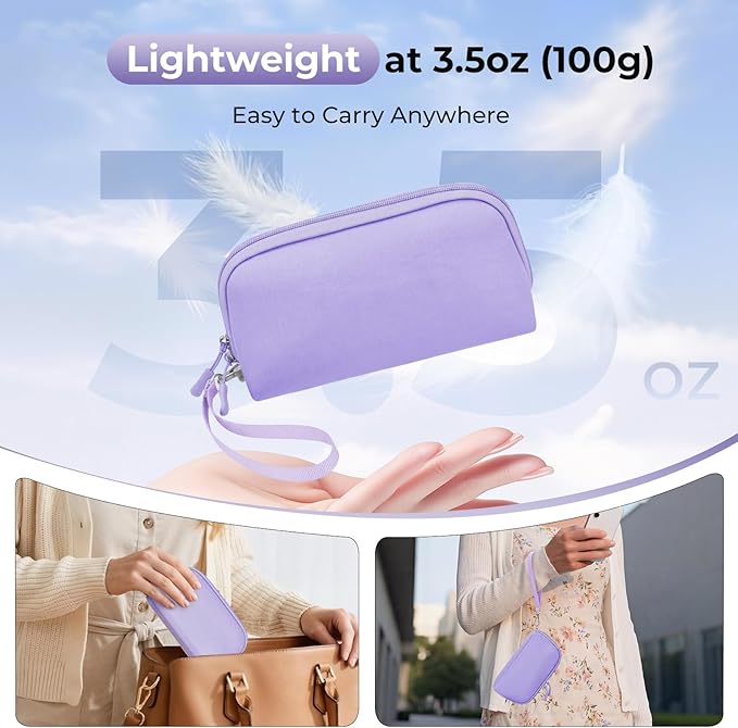 FYY Travel Cable Organizer - 8 Compartments Lightweight Water Resistant Tech Pouch with Wrist Strap, Portable Electronic Accessories Case for Cord Charger Storage for Travel Home Office Purple (Small)