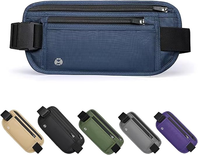 Blue Hidden Money Belt for Travel for Men, Waist Wallet Anti Theft, RFID Passport Holder For Travel Men Or Women, Money Pouch, RFID Passport Holder