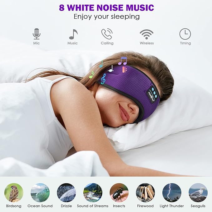 MUSICOZY Sleep Headphones, Bluetooth 5.4 Sleep Mask Headband Headphones Sleeping Eye Mask, Wireless Music Earbuds Earphones with HD Stereo Speakers Cool Gadgets Gifts (Lavender Purple)