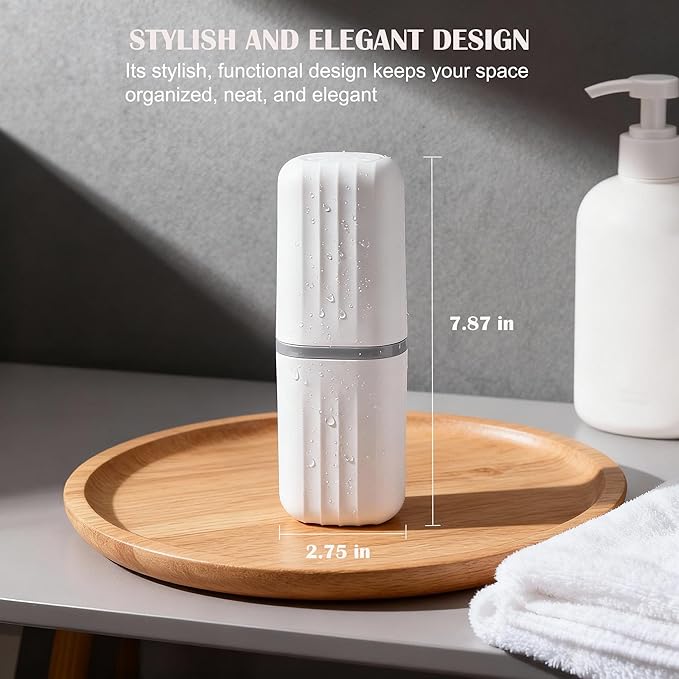 2-in-1 Travel Toothbrush Holder, Dustproof Toothbrush Travel Case with Mouthwash Cup, Portable Toothpaste Toothbrush Container for Traveling School Camping Business Trip Bathroom