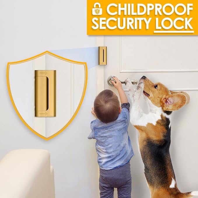 Home Security Door Reinforcement Lock: Metal Door Locks for Front Door Locks for Kids Safety Child Proof Door Latch for Top Deadbolt Lock Home Defender Flip Door Guardian Lock Withstand 800 lbs Inside