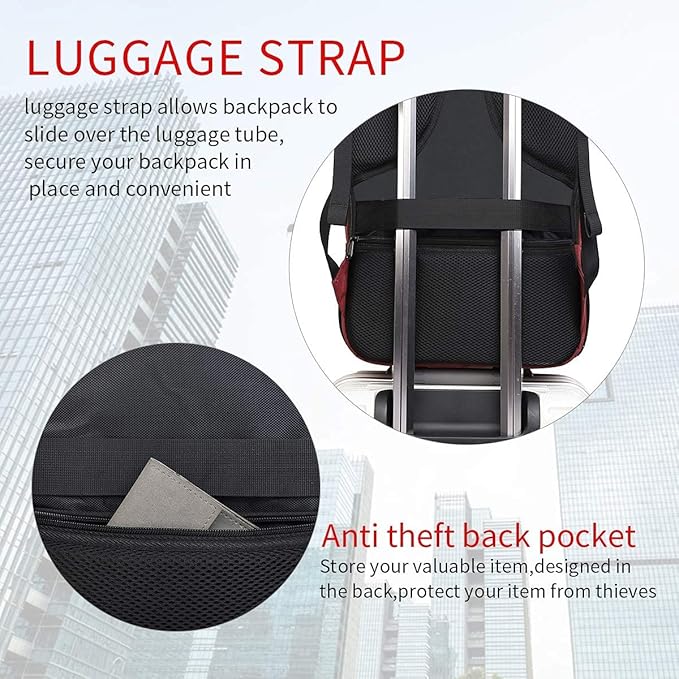 Monsdle Travel Laptop Backpack Anti Theft Backpacks with USB Charging Port, Travel Backpacks Business Work Bag 15.6 Inch College Computer Bag for Men Women, Red