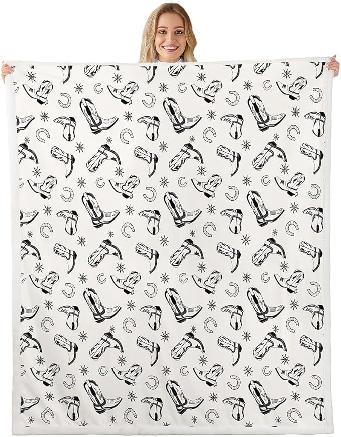 Western Cowboy Kids Throw Blanket,Horseshoe Cowboy Boots Vintage Bed Blanket for Girls Boys Adults,Western Texas Star Tribal Fleece Blanket,Simple Chic Fuzzy Blanket,Throw Size (50 x 60 Inches)