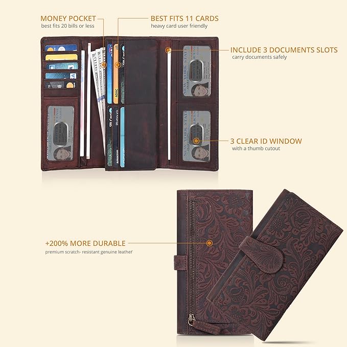 Real Leather Women Wallet Leather with RFID Blocking -Trifold Card Holder Designer Ladies Clutch with ID Window Wallets