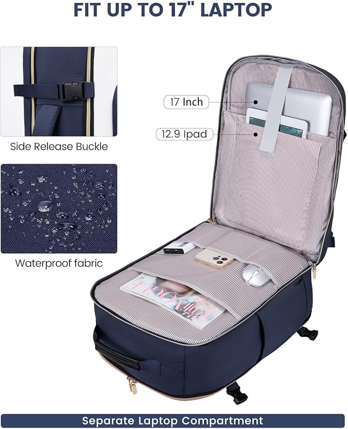 LOVEVOOK Large Travel Backpack for Women & Men, 40L Carry on Backpack for Airplanes, TSA Personal Item Travel Bag fits 17" Laptop, Waterproof Weekender Essentials Airline Approved with 3 Packing Cubes