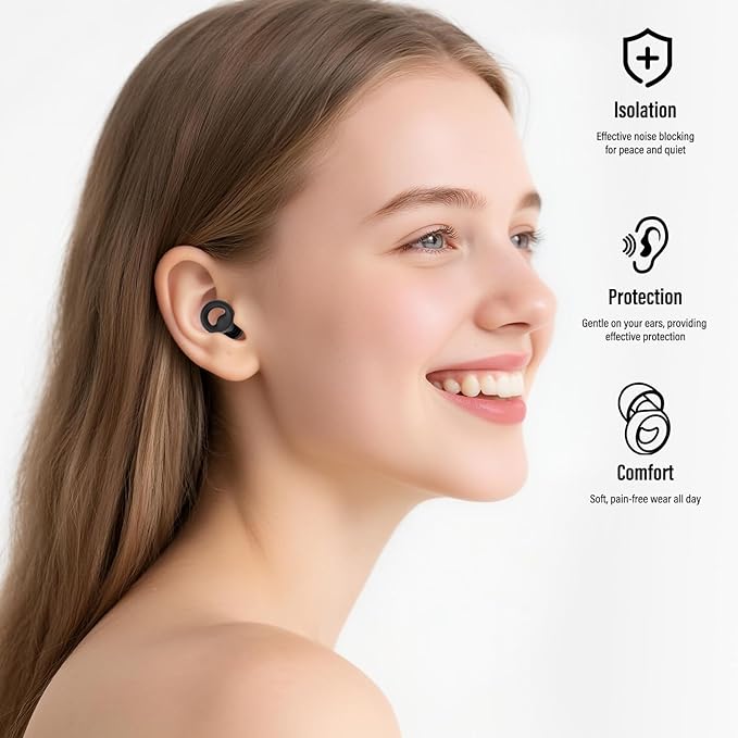 Ear Plugs for Sleeping Noise Cancelling, Reusable 35-46dB Noise Reduction Earplugs with 7 Silicone Ear Tips & Carry Case, Comfortable Hearing Protection for Sleep, Work, Study, Travel & Concerts Black