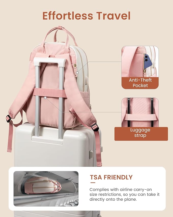 LOVEVOOK Backpack for Women,Laptop Backpack Women,Fits 15.6 Inch Laptop Bag,School Backpacks,Fashion Travel Work Anti-theft Bag,Waterproof Business Computer College Backpack Purse,Grey-Pink-Grey