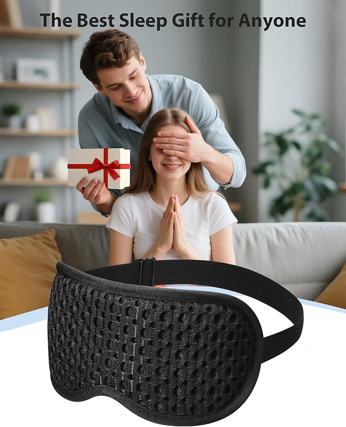 Sleep Mask with 3D Contoured Cup for Men Women, Eye Mask for Sleeping, Soft Breathable Sleeping Mask with Adjustable Elastic Strap for Travel Flight Nap (Black)