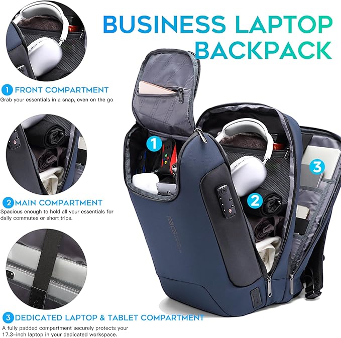 BANGE 17.3 Inch Business Laptop Backpack: Anti-Theft with USB Port & TSA Lock, Waterproof Zippers, Large Travel Commuter Bag