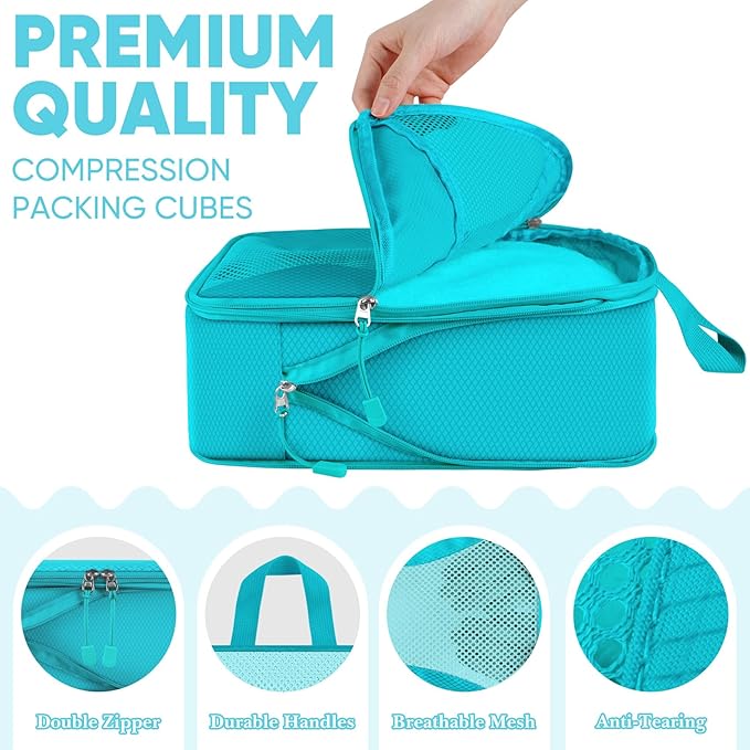 8 Set Compression Packing Cubes for Travel, Packing Cubes Compression Travel Accessories Expandable Packing Organizers for Carry on Luggage Suitcase