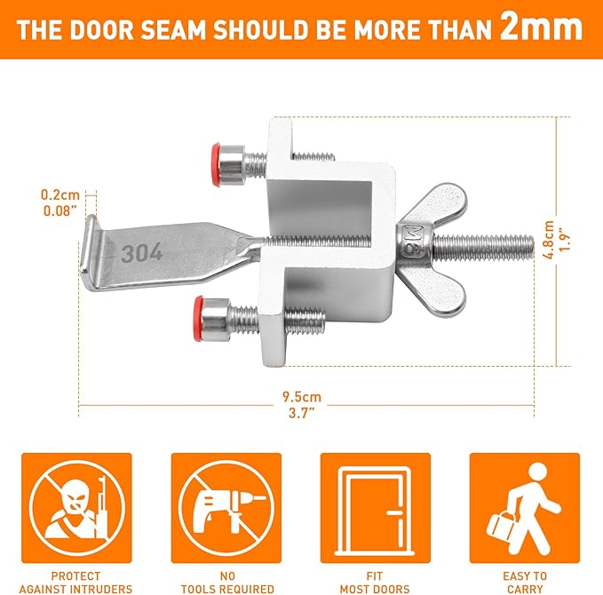 HOWDIA Portable Door Lock Dual Nut Adjustment, Thickened Body Hotel Door Locks for Travelers Security, Home Door Safety Locks from Inside for Additional Privacy