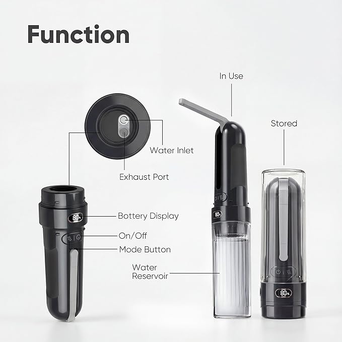 Portable Bidet for Travel | Bathroom - Rechargeable Electric Bidet Sprayer with 3 Pressure | Waterproof for Ultimate Personal Hygiene Cleaning at Home Office and Camping (Black)