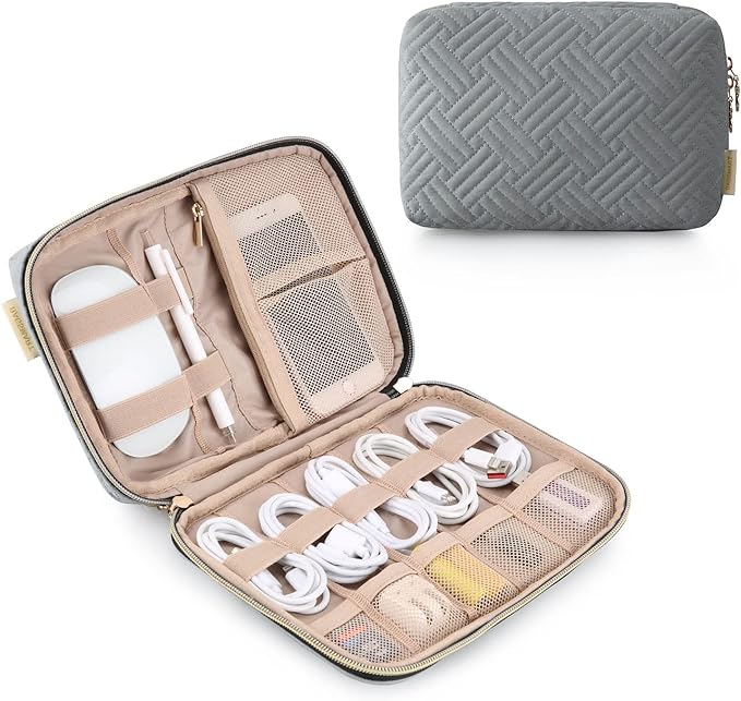 BAGSMART Electronics Organizer Travel Case, Travel Cable Organizer Bag for Travel Essentials & Accessories for Women, Cord Organizer for Phone, SD Card, Grey