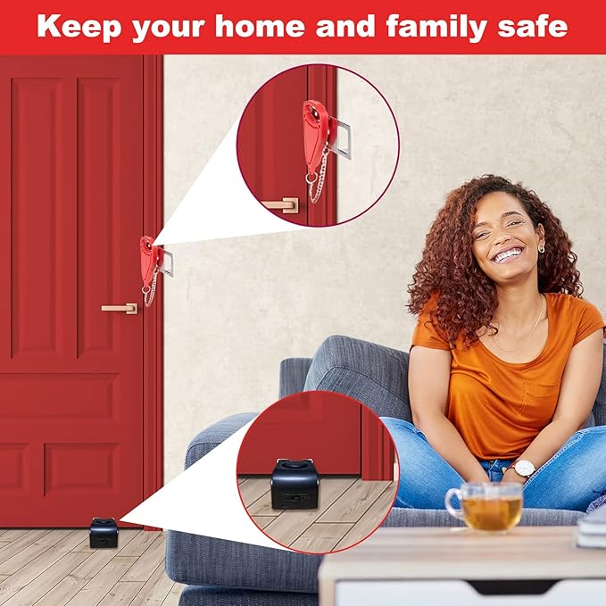 AceMining Portable Door Lock Home Security Door Lock Travel Lockdown Locks for Additional Safety and Privacy Perfect for Traveling Hotel Home Apartment College - 4 Pack