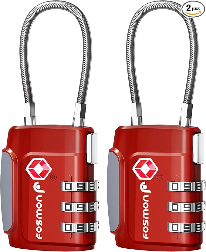 Fosmon TSA Approved Cable Locks for Luggage, Suitcase Locks with Push Release Button, 3 Digit Long Shackle Combo Wire Locks for Backpack, Gym Locker