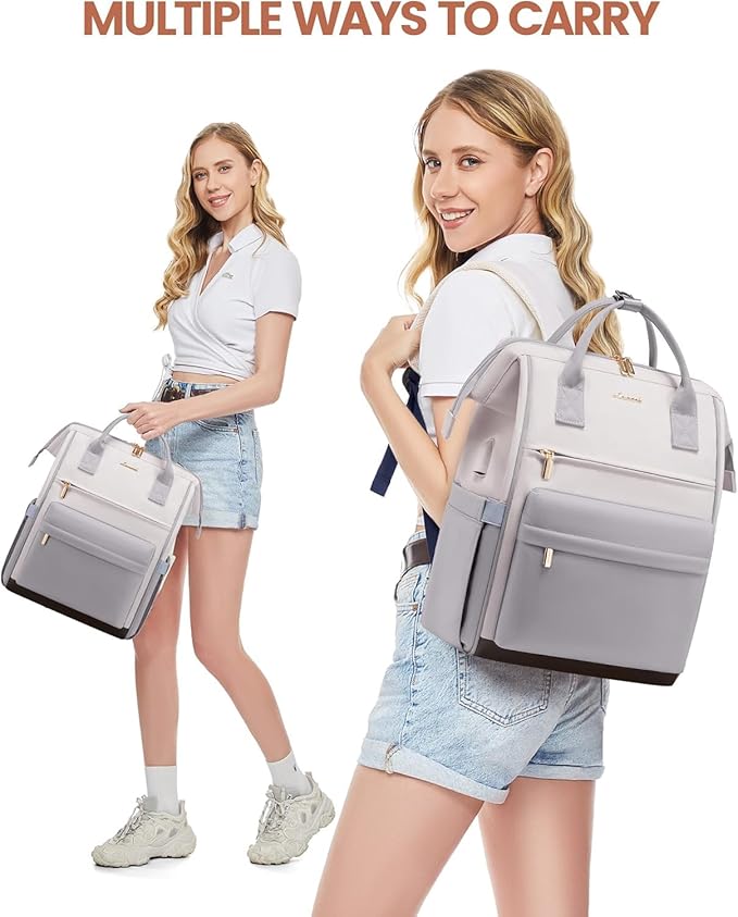 LOVEOVOOK 17.3 Inch Laptop Backpack for Women, Large Capacity Travel Backpack with USB Charging Port, Waterproof Work Backpack for Business, College, Nursing & Airline Travel,Light Gray