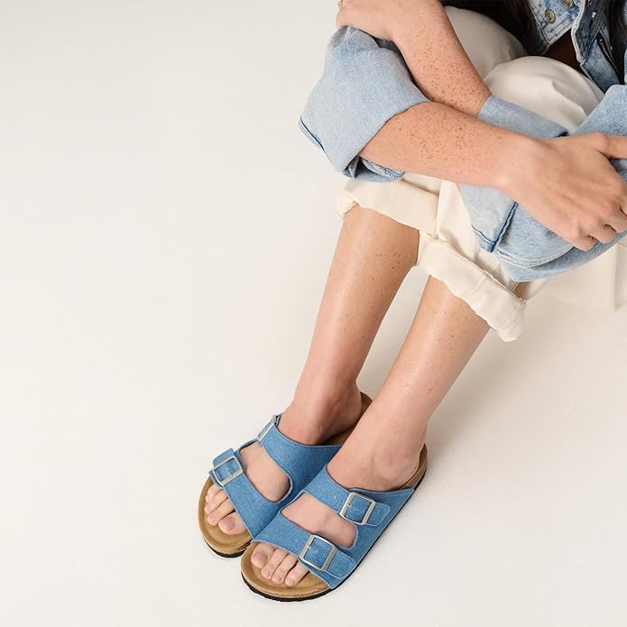 Project Cloud 100% Genuine Leather Flat Sandals For Women 2026 Cork Footbed Womens Sandals with Memory Foam and arch support Vacation Essentials Slides for Women Footwear (Venita)