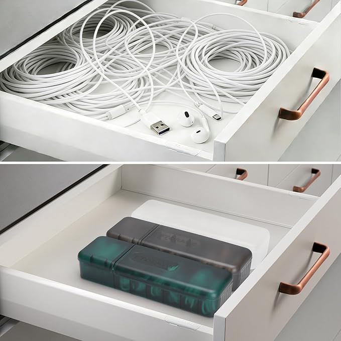 Charger Cable Cord Storage Organizer Box - 3 Pack With Lid - Easy Storage Without Cable Ties-Stackable Cord Organizer for Drawer