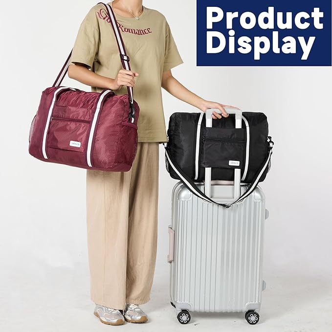 Arxus Foldable Tote Bag for Travel Expandable Lightweight Carry On Luggage 22L Packable Duffle Bag for Traveling