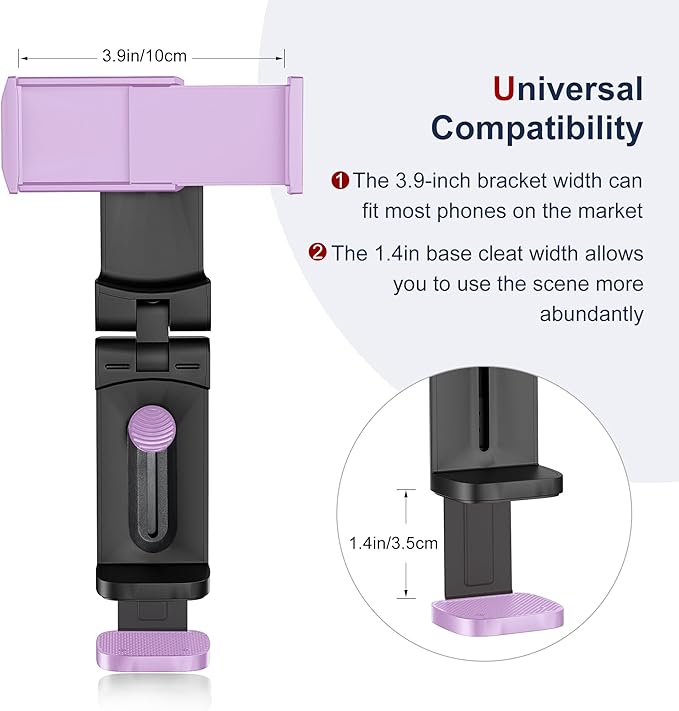 2 Pack Universal Airplane Travel Phone Holder: Travel Essentials Phone Mount for Desk with Multi-Directional 360 Degree Rotation, Travel Accessories Must Haves Phone Holder (Purple+Purple)
