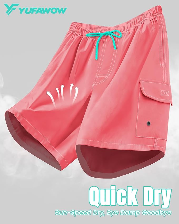 Men Swim Trunks with Compression Liner Quick Dry Breathable Multi Pockets for Summer Beach Cruise Water Park