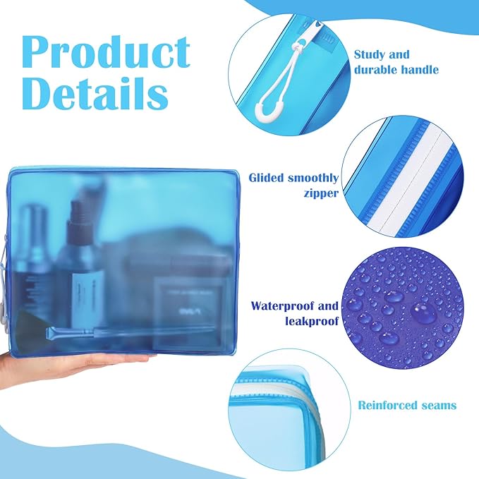 4 Pack TSA Approved Travel Toiletry Bags Frosted Translucent Leak-proof Cosmetic Makeup Bags for Women Men Travel Organizer Airport Security(Blue,8.5 x 6.3 x 2.9 Inch)